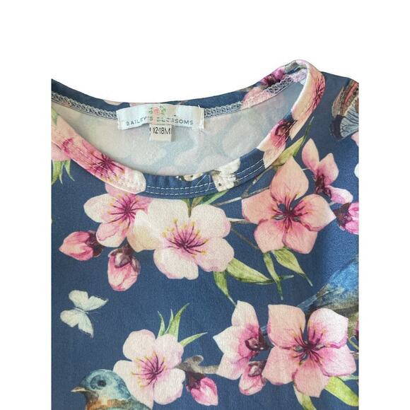 Bailey's Blossoms Blue Bird Floral Dress 12-18m - Picture 3 of 6